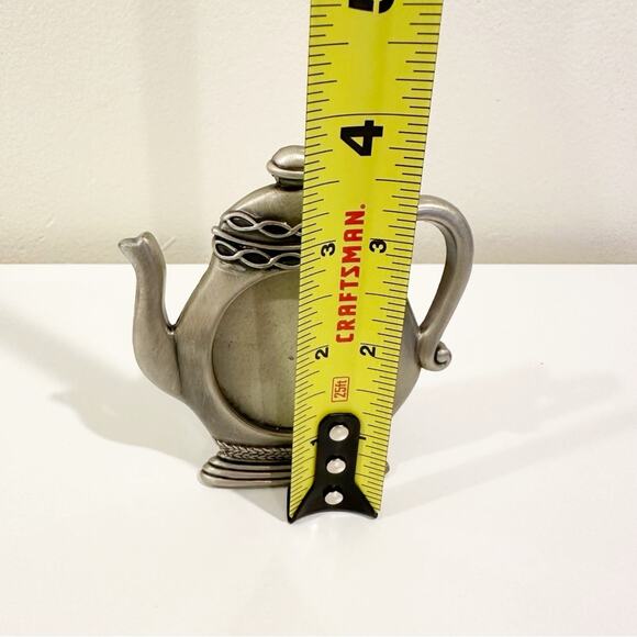 Ashley Manor Vintage Pewter Mini Cottage Feminine Tiny Tea Pot Picture Frame - Picture 2 of 3